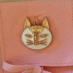 Rare Chanel White & Gold Cat Charm